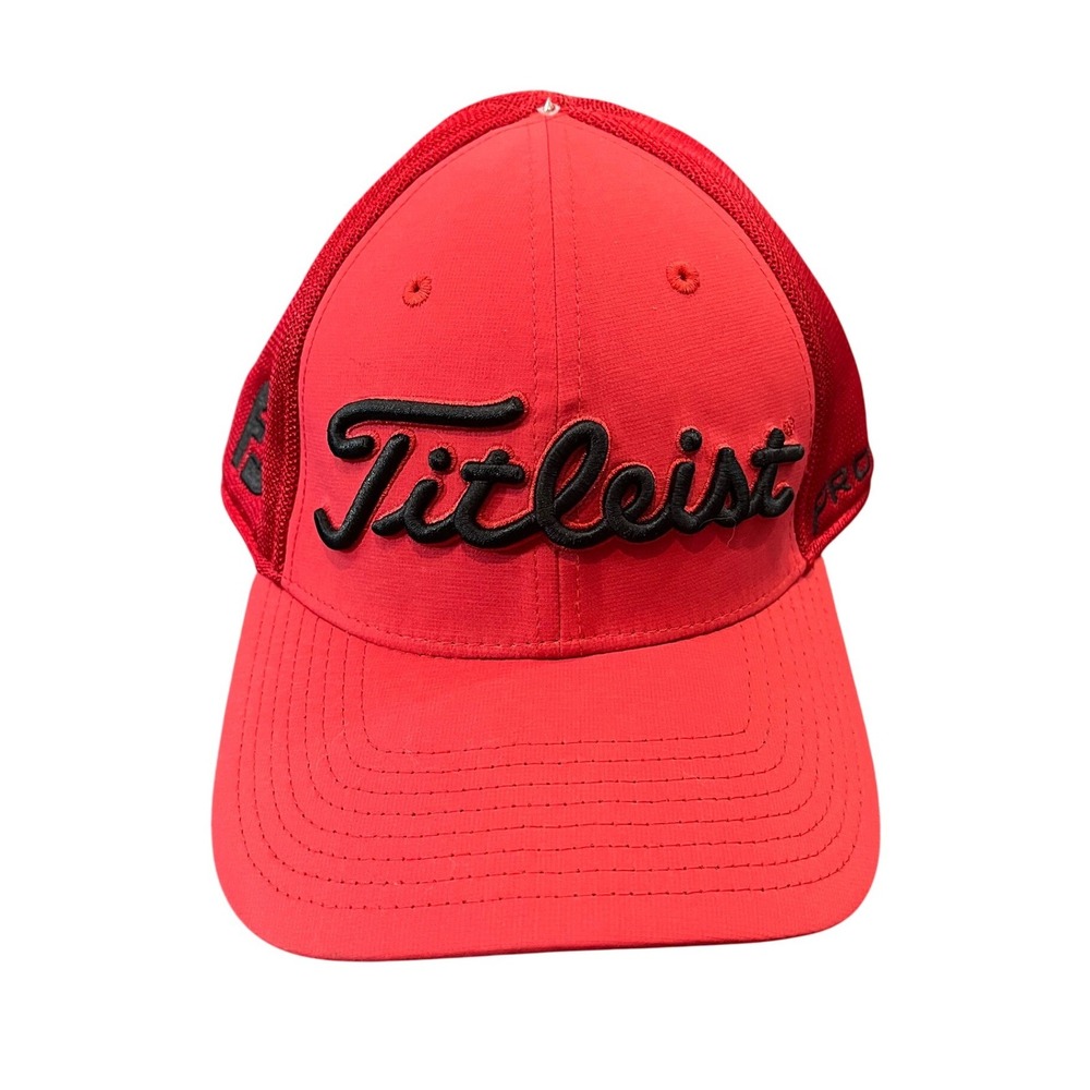Titleist Golf Hat Mens L/XL Red Pro V1 Mesh Back New Era Fitted Cap
